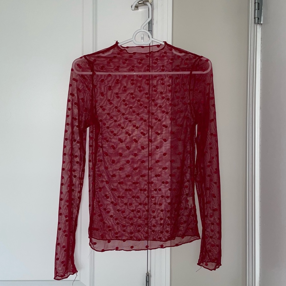 Polka Dot Mesh Long Sleeve Shirt